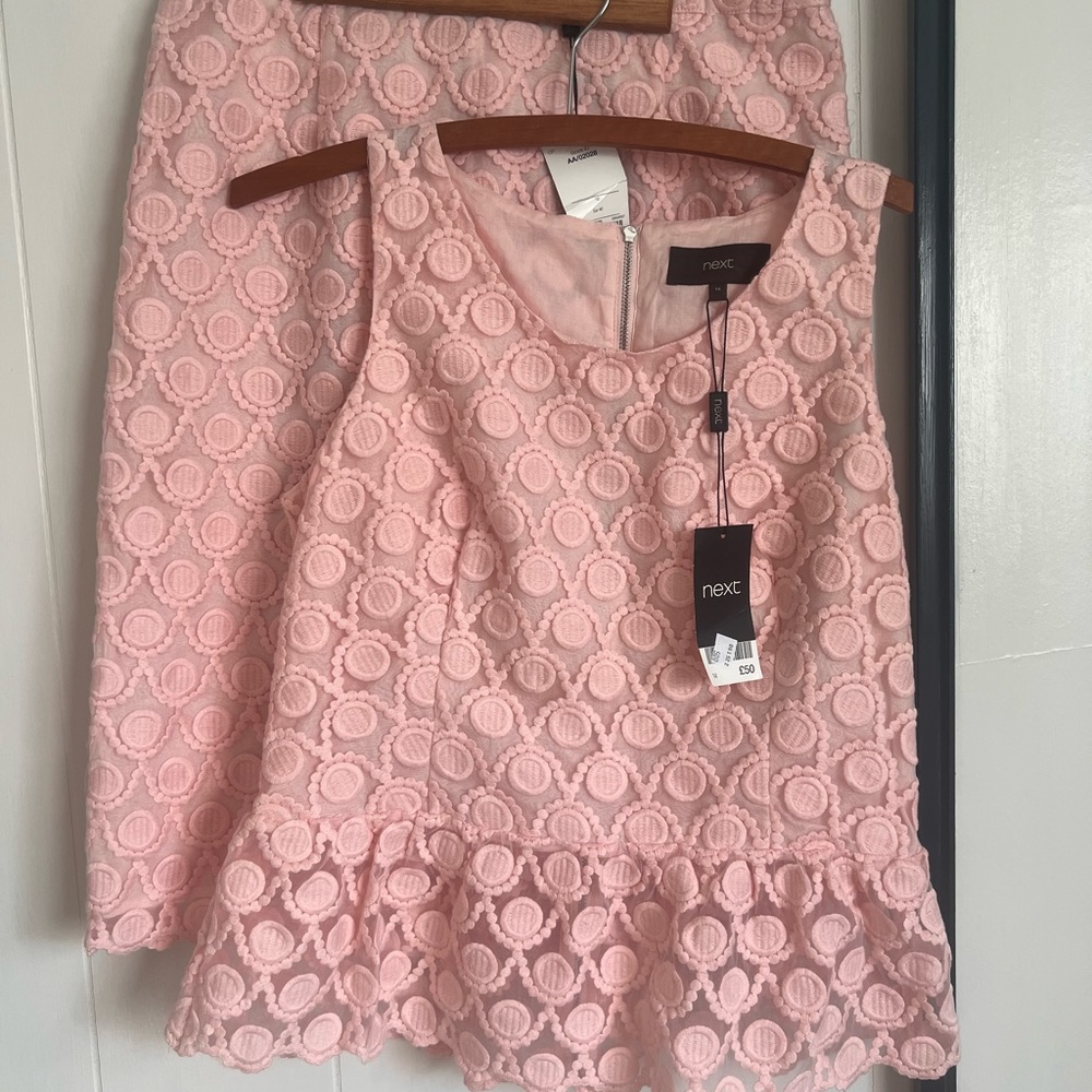 Next Pink pincel Skirt and Blouse Size M